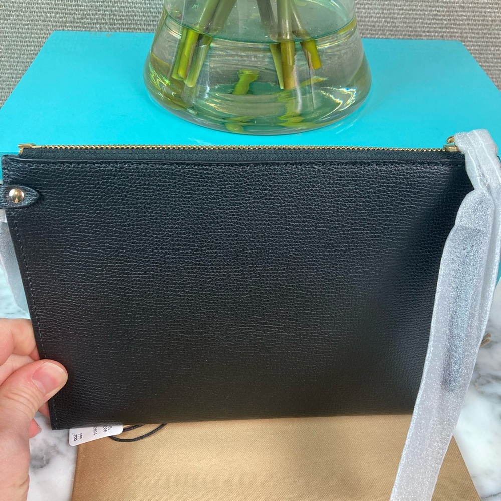 NWT Burberry Black Haymarket Leather Pouch Wristlet - Picture 4 of 7